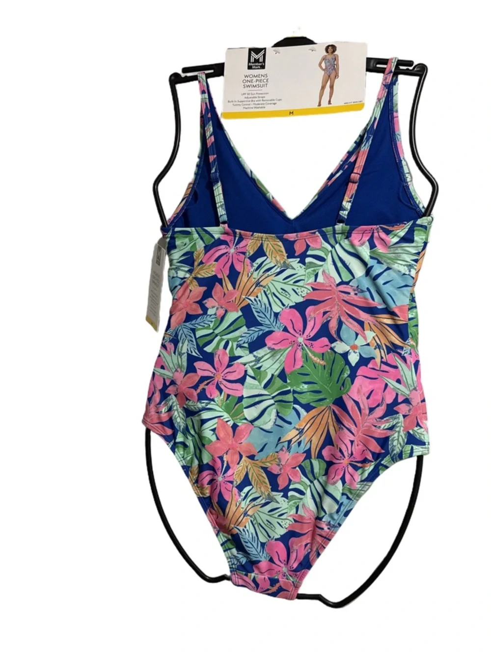 Women's Floral One-Piece Swimsuit - Pink & Blue - Picture 2 of 3